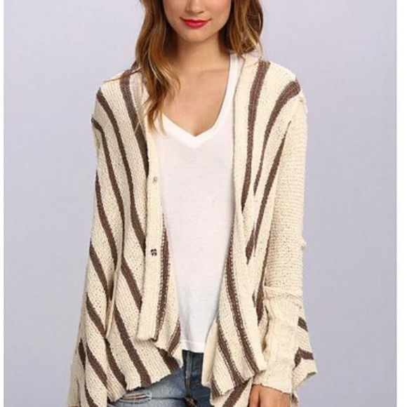 Free People Circle Back Cardigan Sweater High Low Chevron Striped Cream Small - Picture 1 of 13
